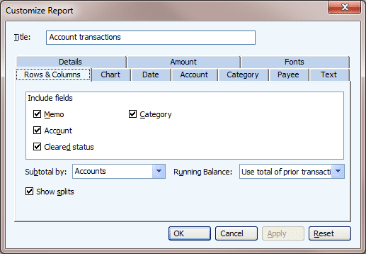 Account Transactions Filter
